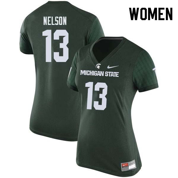 Women #13 Laress Nelson Michigan State College Football Jerseys Sale-Green